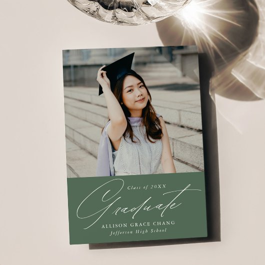 ミニマエレガントリストの緑の写真卒業 案内状