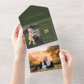 ミニマエレガントリストの緑/金ゴールド写真 オールインワン招待状 (貼ってはがせる)