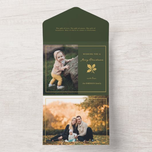 ミニマエレガントリストの緑/金ゴールド写真 オールインワン招待状 (内側)