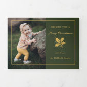 ミニマエレガントリストの緑/金ゴールド写真 三つ折りクリスマスカード (カバー)