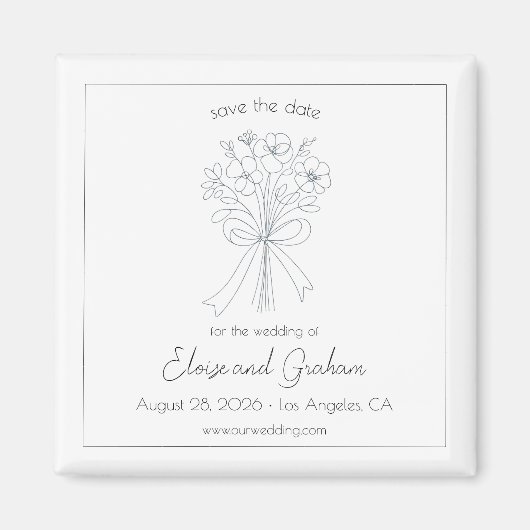 ミニマエレガントリストの花と弓の日付を保存 マグネット (正面)