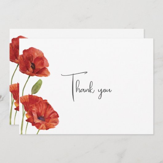 ミニマエレガントリストの赤いポピー結婚の花 サンキューカード (正面/裏面)