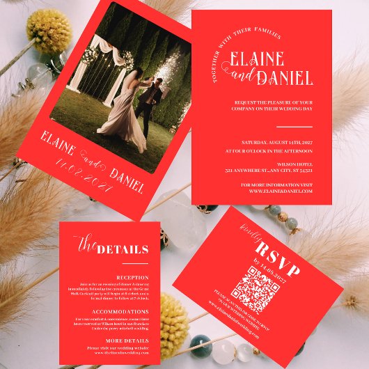 ミニマエレガントリストの赤い写結婚真 招待状