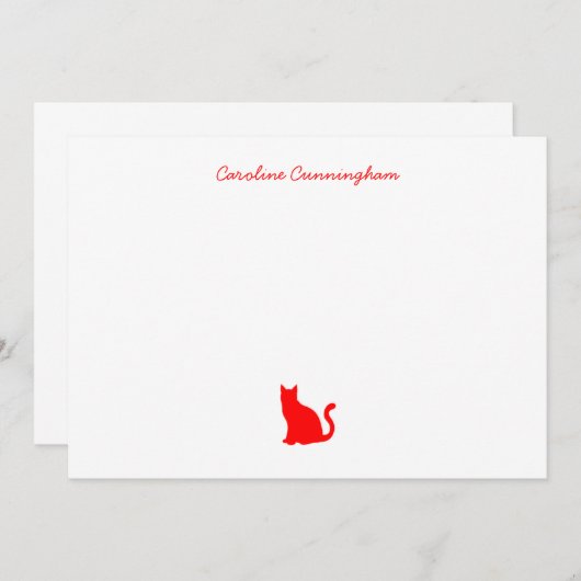 ミニマエレガントリストの赤い猫フラットノートカード ノートカード (正面/裏面)