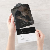 ミニマエレガントリストの黒い結婚写真 オールインワン招待状 (貼ってはがせる)