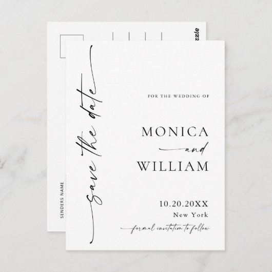 ミニマエレガントリストのQRコー結婚ド日付の保存 ポストカード (正面/裏面)