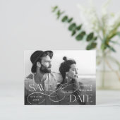 ミニマエレガントリストのQRコー結婚ド日付の保存 ポストカード (スタンド正面)