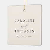 ミニマエレガントリストアイボリークリーム名前をカスタムする結婚ズ セラミックオーナメント (左)