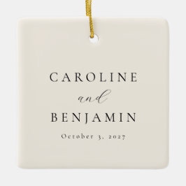 ミニマエレガントリストアイボリークリーム名前をカスタムする結婚ズ セラミックオーナメント