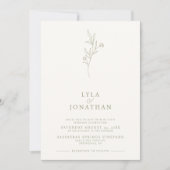 ミニマエレガントリストアイボリー&オリーブフローラ結婚ズ 招待状 (正面)