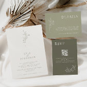 ミニマエレガントリストアイボリー&オリーブフローラ結婚ズ 招待状