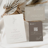 ミニマエレガントリストアイボリー&トープフローラ結婚ズ 招待状