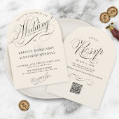 ミニマエレガントリストアイボリー&ブラックアー結婚チ 招待状