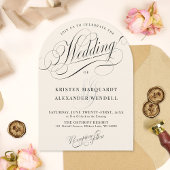 ミニマエレガントリストアイボリー&ブラックアー結婚チ 招待状