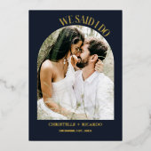 ミニマエレガントリストアーチネイビーブルーエロペネント 箔招待状 (正面)