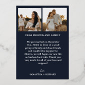 ミニマエレガントリストアーチネイビーブルーエロペネント 箔招待状 (裏面)