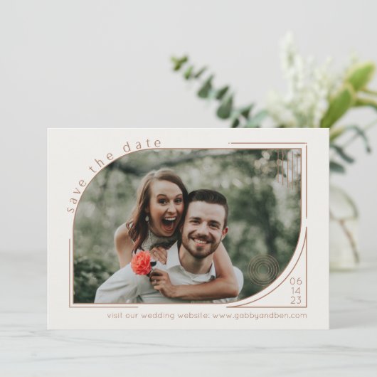 ミニマエレガントリストアールデコラインアートフォト結婚ズ セーブザデート (スタンド正面)