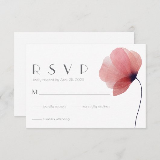 ミニマエレガントリストウォーターカラーポピー結婚式RSVP 出欠カード (正面/裏面)