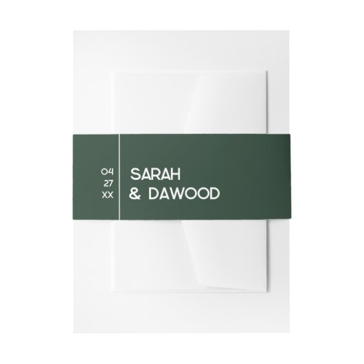 ミニマエレガントリストエメラルドグリーン結婚ホワイト 招待状ベリーバンド (正面例)