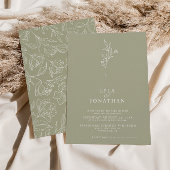 ミニマエレガントリストオリーブグリーン結婚フローラ 招待状