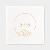 ミニマエレガントリストカップルイニシャルの結婚金ゴールド 箔ナプキン (正面)