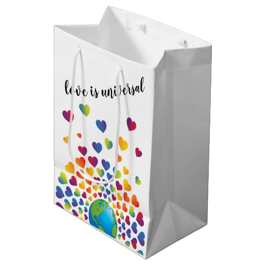 ミニマエレガントリストカラフルレインボーハートデザイン ミディアムペーパーバッグ (正面アングル)