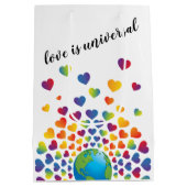 ミニマエレガントリストカラフルレインボーハートデザイン ミディアムペーパーバッグ (裏面)