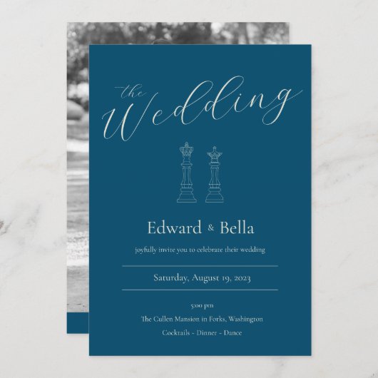 ミニマエレガントリストキングクイーン結婚式招待状 招待状 (正面/裏面)