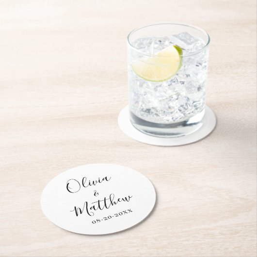 ミニマエレガントリストクラシックホワイト結婚 ラウンドペーパーコースター (インサイチュ)