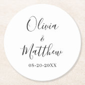 ミニマエレガントリストクラシックホワイト結婚 ラウンドペーパーコースター (正面)