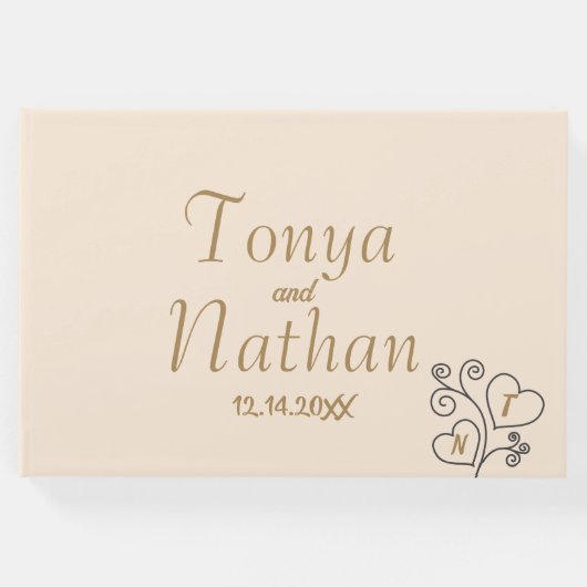 ミニマエレガントリストクリームホワイト結婚ズモノグラム ゲストブック (正面)