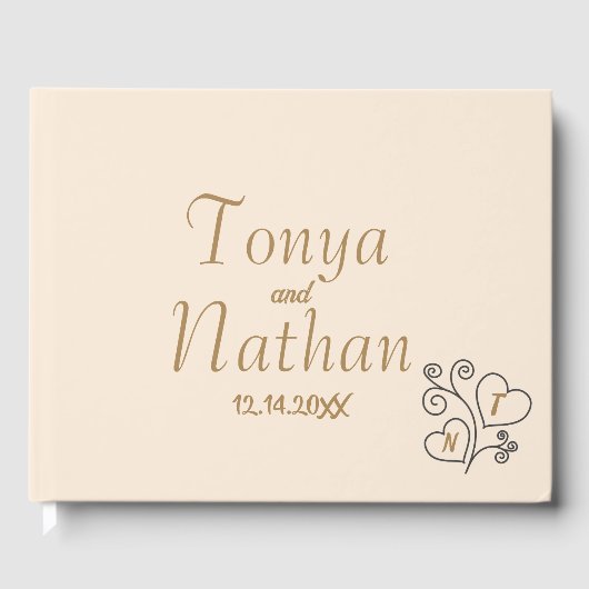 ミニマエレガントリストクリームホワイト結婚ズモノグラム ゲストブック (正面)