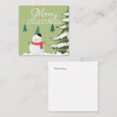 ミニマエレガントリストグラフィック雪だるまグリーンツリークリスマス ノートカード (正面/裏面)