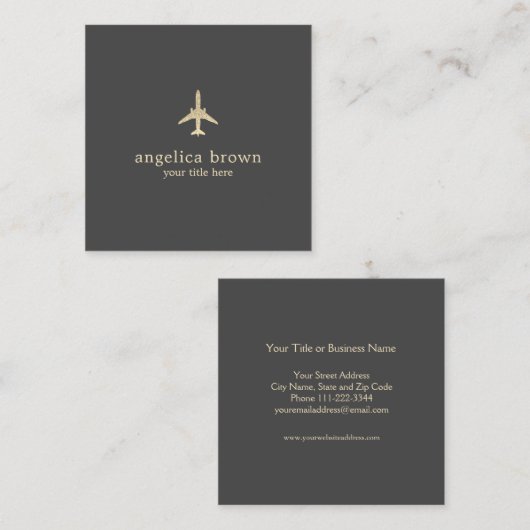 ミニマエレガントリストグリッター飛行機の名刺 スクエア名刺 (正面/裏面)