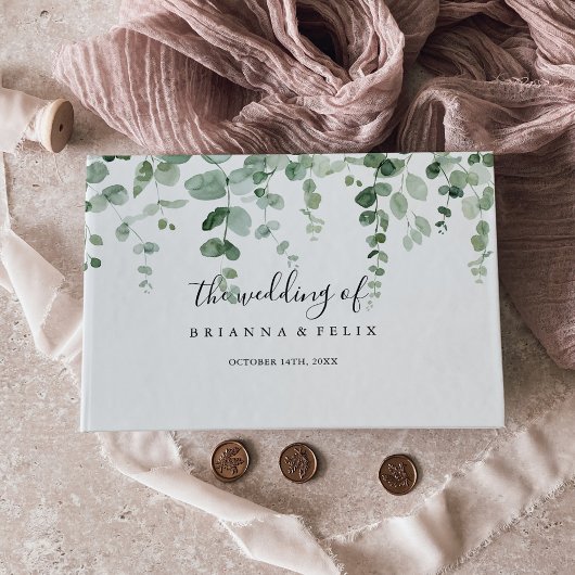 ミニマエレガントリストグリーンユーカリ結婚ス ゲストブック