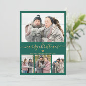 ミニマエレガントリストグリーン金ゴールド4写真クリスマス シーズンカード (スタンド正面)