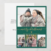 ミニマエレガントリストグリーン金ゴールド4写真クリスマス シーズンカード (正面/裏面)