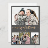 ミニマエレガントリストグレー金ゴールド4写真クリスマス シーズンカード (正面/裏面)