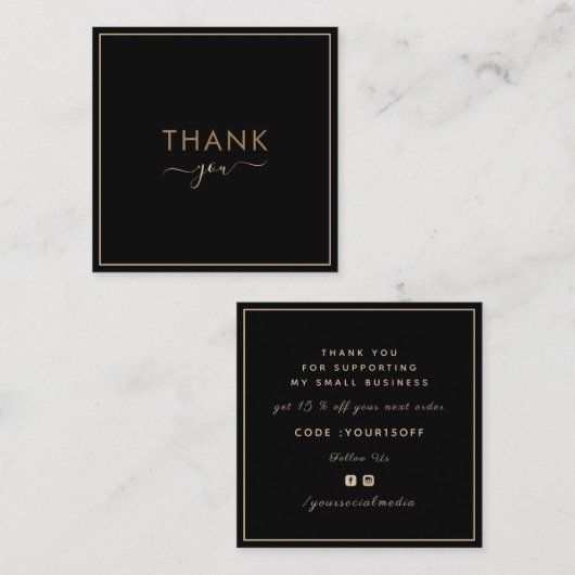ミニマエレガントリストサンキューフレーム縁どディスカウント スクエア名刺 (正面/裏面)