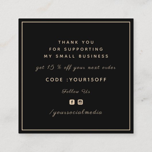 ミニマエレガントリストサンキューフレーム縁どディスカウント スクエア名刺 (裏面)