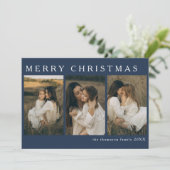 ミニマエレガントリストシンプルのクリスマス4 Photo Blue シーズンカード (スタンド正面)