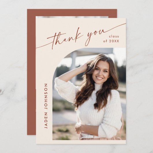 ミニマエレガントリストシンプルの卒業式2写真 サンキューカード (正面/裏面)