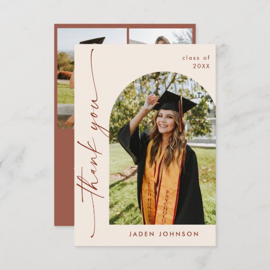 ミニマエレガントリストシンプルの卒業式4 Photo サンキューカード (正面/裏面)
