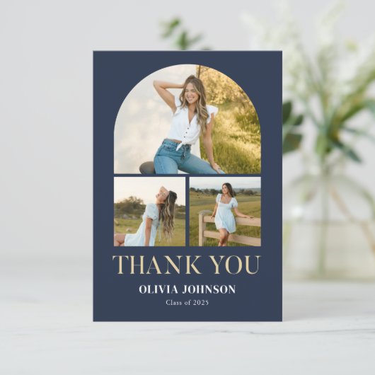 ミニマエレガントリストシンプルの卒業式4 Photo サンキューカード (スタンド正面)
