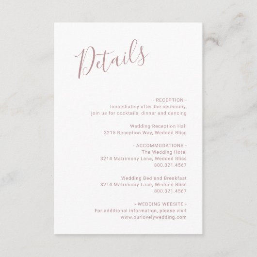 ミニマエレガントリストシンプルピンクダスティバラ結婚ズ エンクロージャーカード (正面)