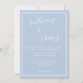 ミニマエレガントリストダスティブルー縁どワイ結婚ト 招待状