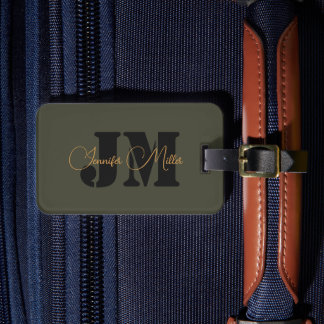 ミニマエレガントリストダークオリーブモノグラムデザイン ラゲッジタグ