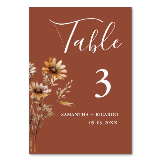 ミニマエレガントリストテラコッタ山の花結婚の テーブルナンバー (正面)