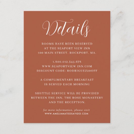 ミニマエレガントリストテラコッタ結婚の詳細 エンクロージャーカード (正面)