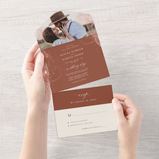 ミニマエレガントリストテラス結婚コッタ写真 オールインワン招待状 (貼ってはがせる)